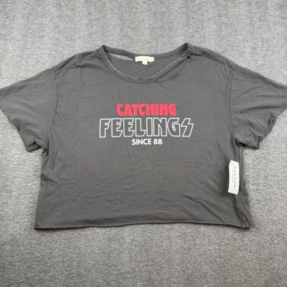 L.A. Hearts Graphic T-Shirt Women's Large Grey Catching Feelings Crop Top PacSun